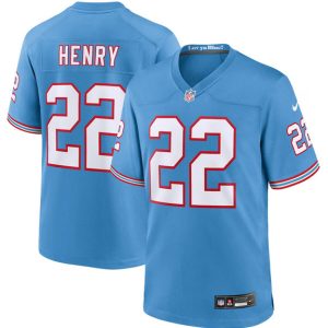 Men Tennessee Titans #22 Derrick Henry Light Blue Throwback Player Stitched Game Jersey