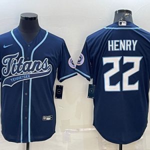 Men Tennessee Titans #22 Derrick Henry Navy With Patch Cool Base Stitched Baseball Jersey