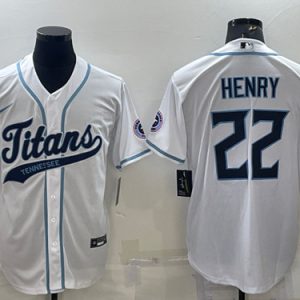 Men Tennessee Titans #22 Derrick Henry White With Patch Cool Base Stitched Baseball Jersey