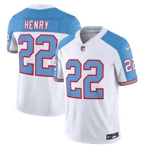 Men Tennessee Titans #22 Derrick Henry White/Blue 2023 F.U.S.E. Vapor Limited Throwback Football Stitched Jersey