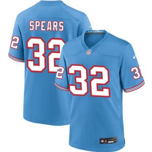 Men Tennessee Titans #32 Tyjae Spears Blue Throwback Football Stitched Game Jersey