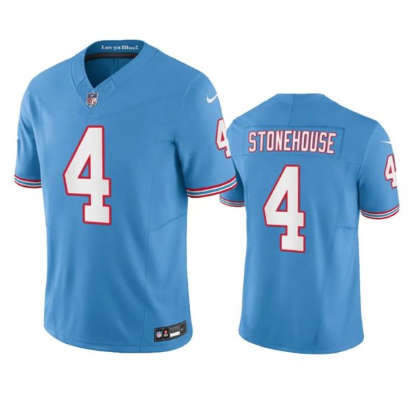 Men Tennessee Titans #4 Ryan Stonehouse Light Blue 2023 F.U.S.E. Vapor Limited Throwback Football Stitched Jersey