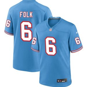 Men Tennessee Titans #6 Nick Folk Light Blue Throwback Player Football Stitched Game Jersey