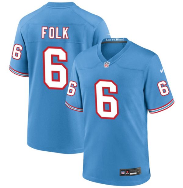 Men Tennessee Titans #6 Nick Folk Light Blue Throwback Player Football Stitched Game Jersey