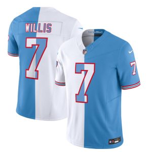 Men Tennessee Titans #7 Malik Willis White/Blue 2023 F.U.S.E. Split Vapor Limited Throwback Football Stitched Jersey