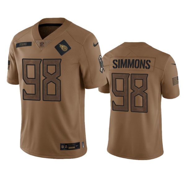 Men Tennessee Titans #98 Jeffery Simmons 2023 Brown Salute To Service Football Stitched Jersey