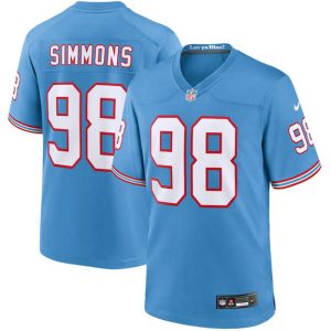 Men Tennessee Titans #98 Jeffery Simmons Light Blue Throwback Player Stitched Game Jersey