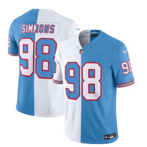 Men Tennessee Titans #98 Jeffery Simmons White/Blue 2023 F.U.S.E. Split Vapor Limited Throwback Football Stitched Jersey