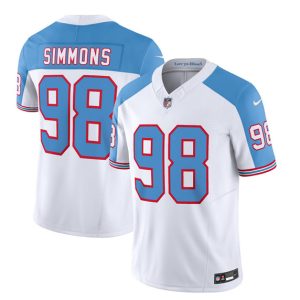 Men Tennessee Titans #98 Jeffery Simmons White/Blue 2023 F.U.S.E. Vapor Limited Throwback Football Stitched Jersey