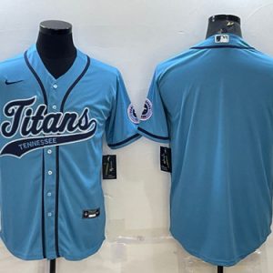 Men Tennessee Titans Blank Blue With Patch Cool Base Stitched Baseball Jersey