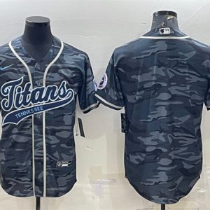 Men Tennessee Titans Blank Gray Camo With Patch Cool Base Stitched Baseball Jersey