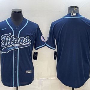 Men Tennessee Titans Blank Navy With Patch Cool Base Stitched Baseball Jersey