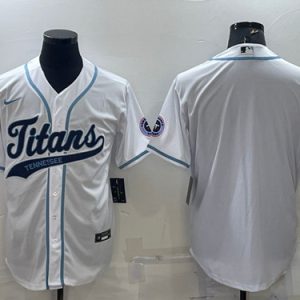 Men Tennessee Titans Blank White With Patch Cool Base Stitched Baseball Jersey