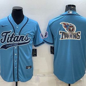 Men Tennessee Titans Blue Team Big Logo With Patch Cool Base Stitched Baseball Jersey