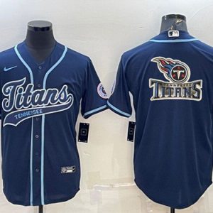 Men Tennessee Titans Navy Team Big Logo With Patch Cool Base Stitched Baseball Jersey