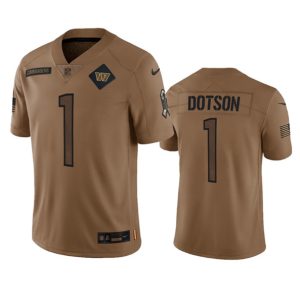 Men Washington Commanders #1 Jahan Dotson 2023 Brown Salute To Service Limited Football Stitched Jersey