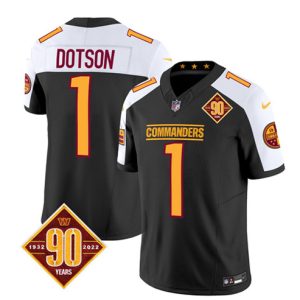 Men Washington Commanders #1 Jahan Dotson Black/White 2023 F.U.S.E. 90th Anniversary Vapor Limited Football Stitched Jersey