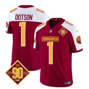 Men Washington Commanders #1 Jahan Dotson Burgundy/White 2023 F.U.S.E. 90th Anniversary Vapor Limited Football Stitched Jersey