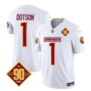 Men Washington Commanders #1 Jahan Dotson White 2023 F.U.S.E. 90th Anniversary Vapor Limited Football Stitched Jersey