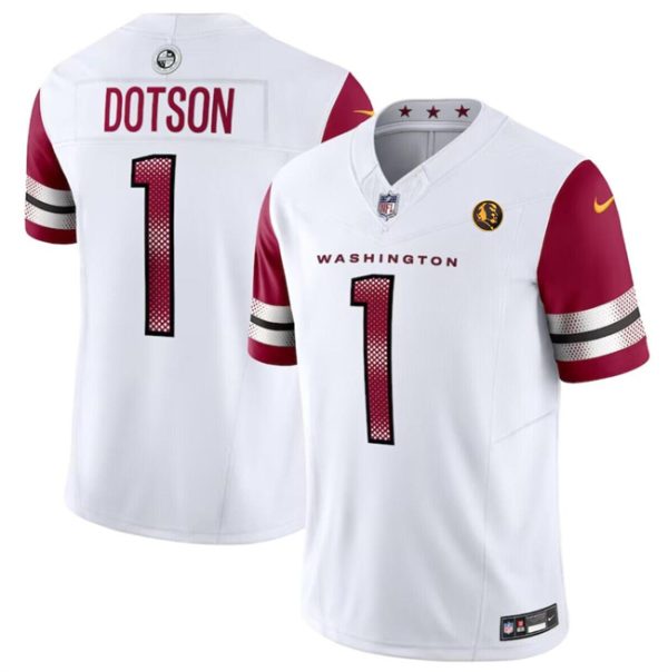 Men Washington Commanders #1 Jahan Dotson White 2023 F.U.S.E. With John Madden Patch Vapor Limited Football Stitched Jersey