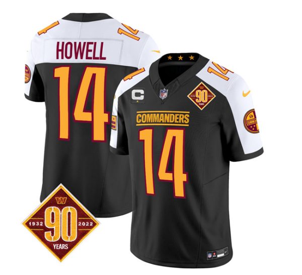 Men Washington Commanders #14 Sam Howell Black/White 2023 F.U.S.E. 90th Anniversary Vapor Limited Football Stitched Jersey