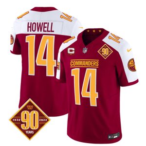 Men Washington Commanders #14 Sam Howell Burgundy/White 2023 F.U.S.E. 90th Anniversary Vapor Limited Football Stitched Jersey