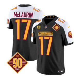 Men Washington Commanders #17 Terry McLaurin Black/White 2023 F.U.S.E. 90th Anniversary Vapor Limited Football Stitched Jersey