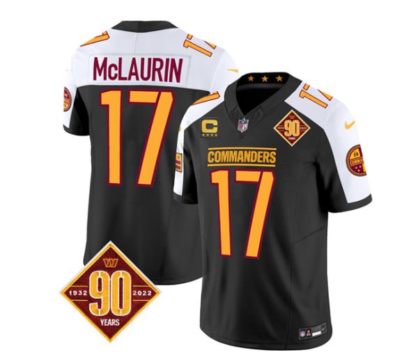 Men Washington Commanders #17 Terry McLaurin Black/White 2023 F.U.S.E. 90th Anniversary Vapor Limited Football Stitched Jersey