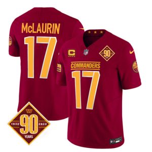 Men Washington Commanders #17 Terry McLaurin Burgundy 2023 F.U.S.E. With 4-Star C Patch 90th Anniversary Vapor Limited Football Stitched Jersey