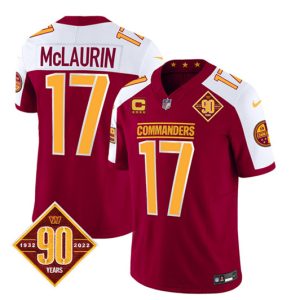 Men Washington Commanders #17 Terry McLaurin Burgundy/White 2023 F.U.S.E. With 4-Star C Patch 90th Anniversary Vapor Limited Football Stitched Jersey