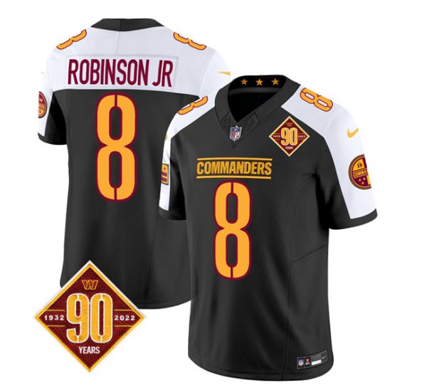 Men Washington Commanders #8 Brian Robinson Black/White 2023 F.U.S.E. 90th Anniversary Vapor Limited Football Stitched Jersey