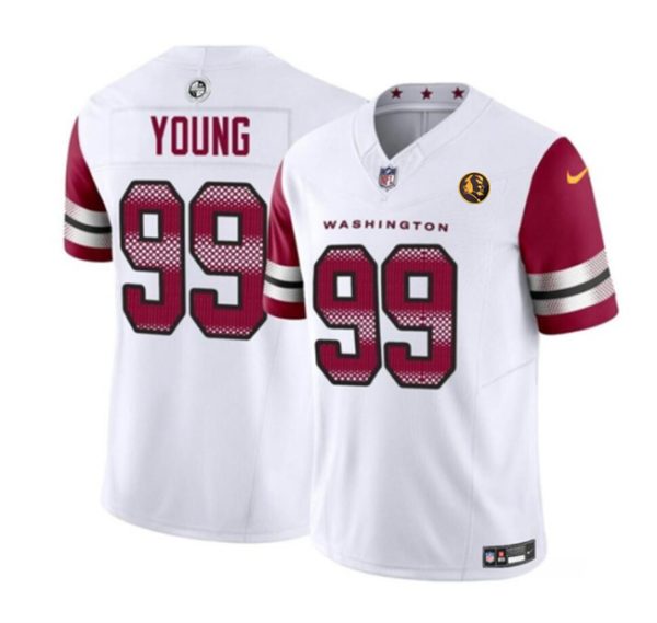 Men Washington Commanders #99 Chase Young White 2023 F.U.S.E. With John Madden Patch Vapor Limited Football Stitched Jersey