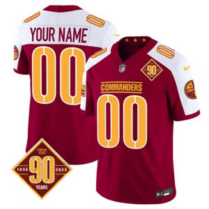 Men Washington Commanders Active Player Custom Burgundy/White 2023 F.U.S.E. 90th Anniversary Vapor Limited Football Stitched Jersey