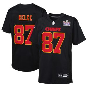 Travis Kelce Kansas City Chiefs Youth Super Bowl LVIII Patch Carbon Fashion Game Jersey - Black