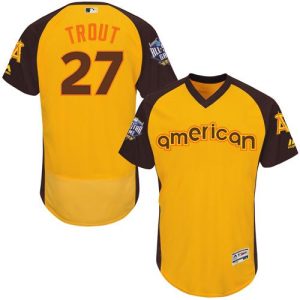 Angels of Anaheim #27 Mike Trout Gold Flexbase Collection 2016 All-Star American League Stitched MLB Jersey