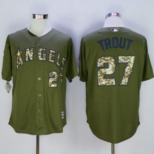 Angels of Anaheim #27 Mike Trout Green Camo New Cool Base Stitched MLB Jersey