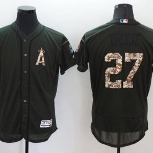 Angels of Anaheim #27 Mike Trout Green Flexbase Collection Salute to Service Stitched MLB Jersey