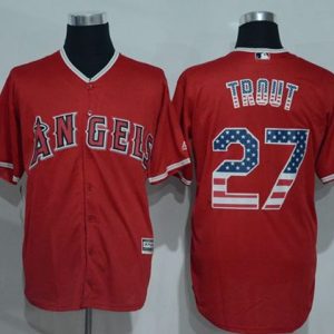 Angels of Anaheim #27 Mike Trout Red USA Flag Fashion Stitched MLB Jersey