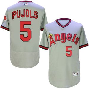 Angels of Anaheim #5 Albert Pujols Grey Flexbase Collection Cooperstown Stitched MLB Jersey