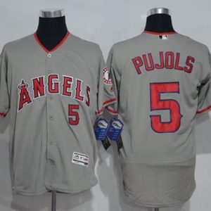 Angels of Anaheim #5 Albert Pujols Grey Flexbase Collection Stitched MLB Jersey