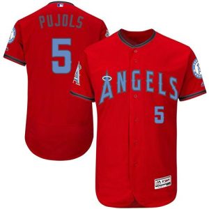 Angels of Anaheim #5 Albert Pujols Red Flexbase Collection 2016 Father's Day Stitched MLB Jersey