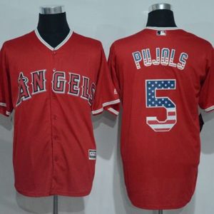 Angels of Anaheim #5 Albert Pujols Red USA Flag Fashion Stitched MLB Jersey