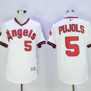 Angels of Anaheim #5 Albert Pujols White Flexbase Collection Cooperstown Stitched MLB Jersey