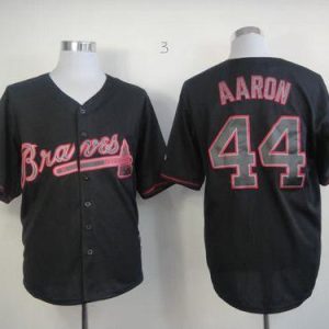 Atlanta Braves #44 Hank Aaron Black Fashion Stitched MLB Jersey