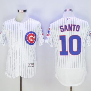 Chicago Cubs #10 Ron Santo White Flexbase Collection with 100 Years at Wrigley Field Commemorative Patch Stitched MLB Jersey