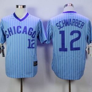 Chicago Cubs #12 Kyle Schwarber Blue(White Strip) Cooperstown Throwback Stitched MLB Jersey