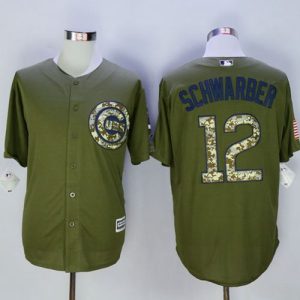 Chicago Cubs #12 Kyle Schwarber Green Camo New Cool Base Stitched MLB Jersey