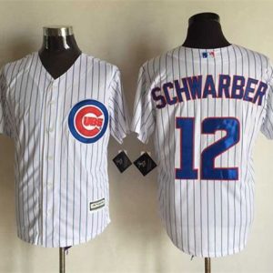 Chicago Cubs #12 Kyle Schwarber New White Strip Cool Base Stitched MLB Jersey