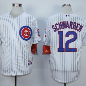 Chicago Cubs #12 Kyle Schwarber White Strip Cool Base Stitched MLB Jersey