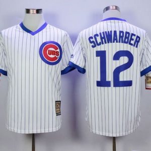 Chicago Cubs #12 Kyle Schwarber White Strip Home Cooperstown Stitched MLB Jersey